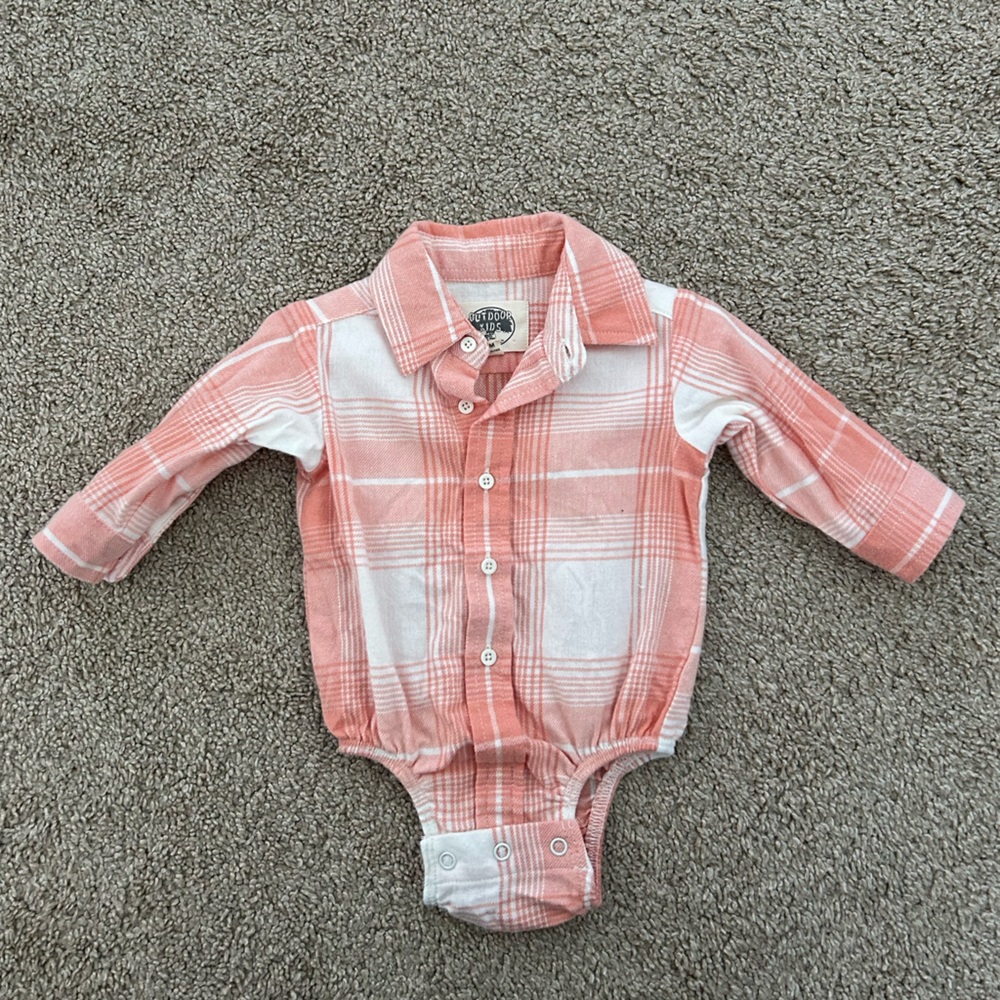 Coral and White Plaid Baby Bodysuit